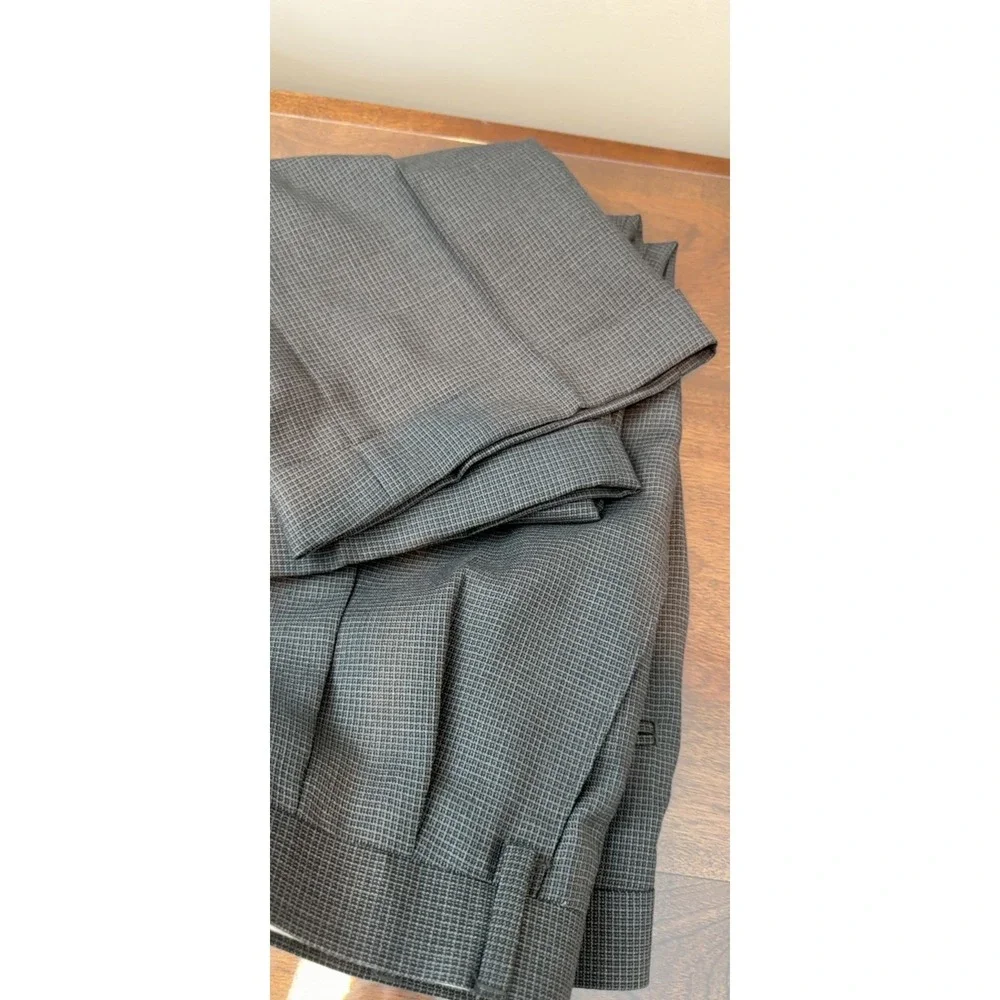 Ralph Ralph Lauren Mens Gray Micro Check Pleated Cuffed Dress Pants 38W‎ x 29L